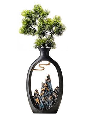 迎客松假山花瓶博古架电视柜酒柜客厅家居装饰品摆件办公室新中式