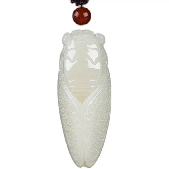 Hotan jade cicada pendant blockbuster jade pendant mutton fat jade white jade cicada seed pendant cicada jade pendant sweater chain
