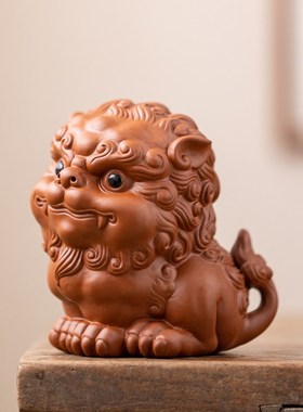 优选国风招财狮子一对茶宠摆件可爱吉祥瑞兽家居客厅茶室博古架装