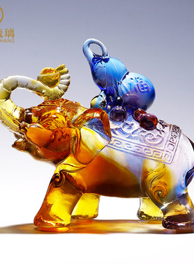 优选琉璃摆件大象一对客厅房间桌面水晶小装饰档创意工艺品乔迁礼