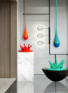 优选售楼处酒店大堂商场抽象吊装水滴雕塑挂饰玻璃钢创意葫芦水花