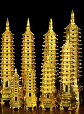 优选纯铜十三层文昌塔摆件13层九层铜塔30厘米文峰塔客厅书房办公