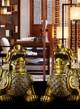 优选铜貔貅摆件一对招财聚财店铺铜皮丘貔貅工艺礼品酒柜家居饰品