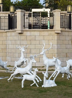 玻璃钢雕塑e小品梅花鹿摆件园林景观装饰小区户外草坪落地动物摆