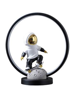 电脑桌面摆件办公室装饰品太空人月球台灯M卧室小夜灯太空人高级