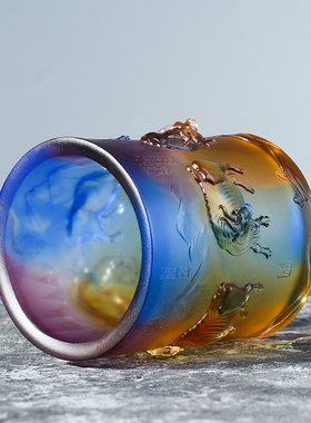 琉璃笔筒五牛图教师m节生肖摆件桌面工艺礼品生日礼物中式工艺品