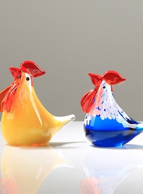 琉璃小公鸡混彩艺术摆件轻奢客厅儿童房玄关样板房装饰品乔迁送人