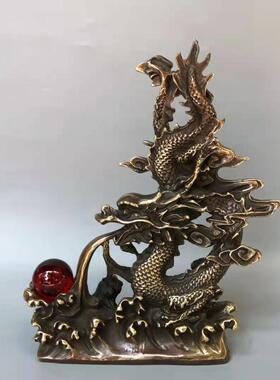 纯铜龙摆件飞龙在天盘龙柱五爪青龙戏珠龙形桌面装饰动物玄关礼品