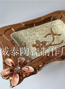 直供陶瓷贴珠高j脚盘 送人佳品 家居摆设 精美糖果托盘