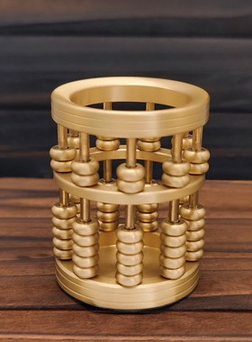 黄铜算盘招财笔筒办公室s桌面轻奢风高档创意送礼物摆件家用收纳