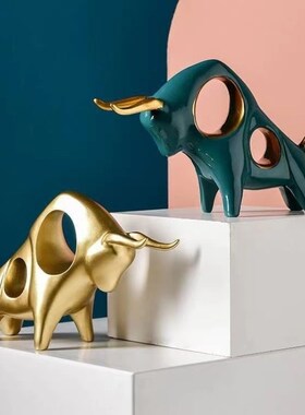 现代简约招财牛摆件酒柜装饰品小摆D件客厅电视柜玄关摆设工艺礼