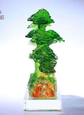 古法琉璃招财发财树客厅摆件公司开业礼物高档乔迁装X饰品基业常