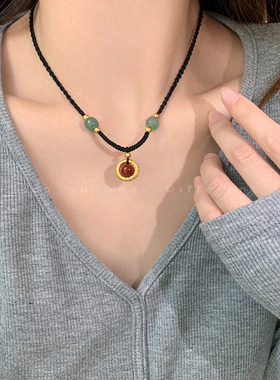 新中式平安扣项链女小众精致情侣锁骨链颈链毛衣链配饰