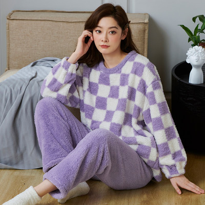 GOSO女士保暖睡衣2025新款圆领睡衣可外穿家居服加绒套装