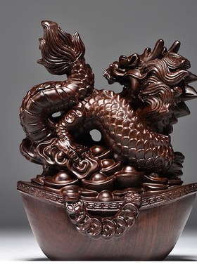 优选黑檀木雕龙摆件实木生肖龙动物客厅办公室家居装饰红木工艺品