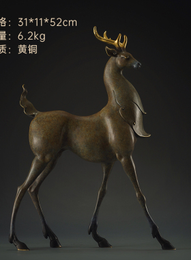 优选古铜官 铜鹿摆件一鹿平安 新年福鹿客厅玄关柜装饰艺术品 工