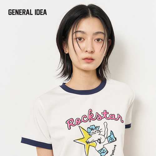 GENERAL IDEA BY BUMSUK 韩国正品 拼头猫接撞色短袖T恤趣味印花 - 图2