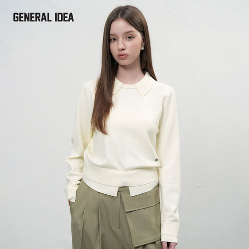 GENERAL IDEA BY BUMSUK 韩国正品 假两件撞色翻领休闲针织毛衣女 - 图0