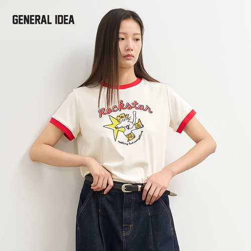 GENERAL IDEA BY BUMSUK 韩国正品 拼头猫接撞色短袖T恤趣味印花 - 图3