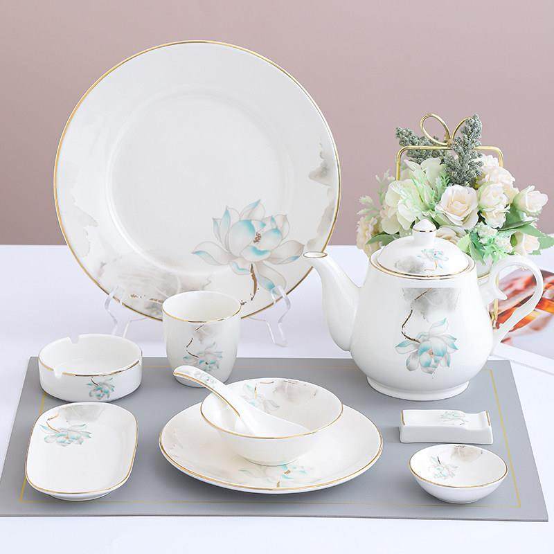 酒店餐厅金边陶瓷桌，新中国风盘子，碗和勺子，酒店盒子俱乐部特,淘宝优惠券,粉丝福利购,淘宝优惠卷