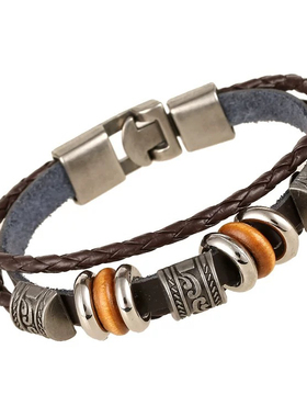 灵魂对撞复古饰品简约手工串珠多层皮革手链欧美时尚流行男士手