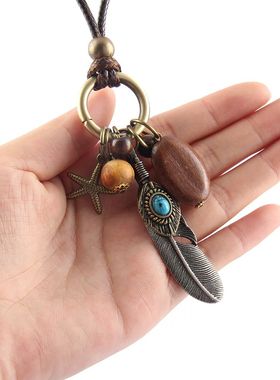 灵魂对撞情侣项链欧美十字链嘻哈说唱美式吊坠配饰复古羽毛民族风