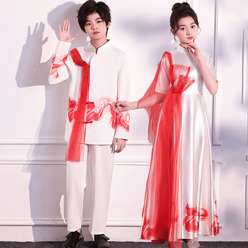 儿童大合唱演出服中小学生爱国表演服团古筝万疆舞蹈红歌比赛礼服 - 图0