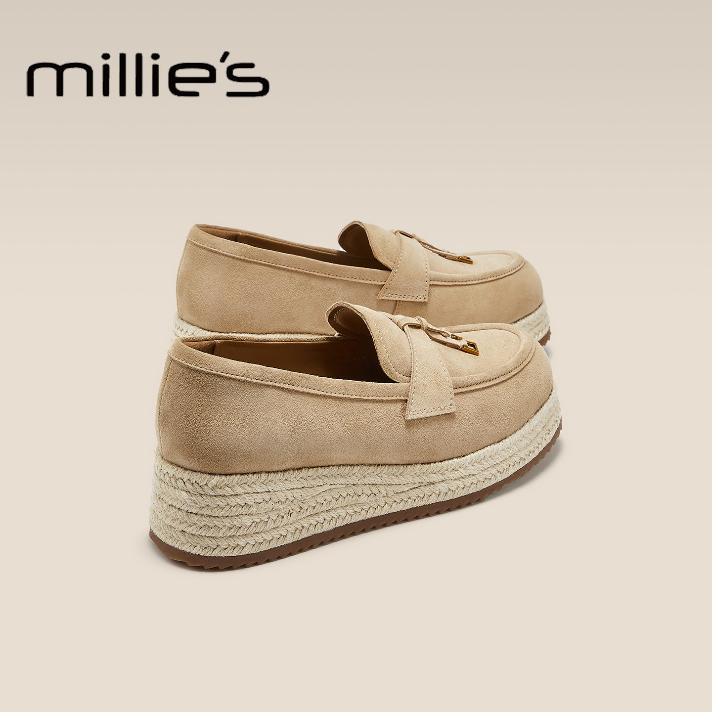 MILLIE'S/妙丽2025新款马赛秋季草编复古渔夫鞋厚底乐福鞋女单鞋,淘宝优惠券,粉丝福利购,淘宝优惠卷