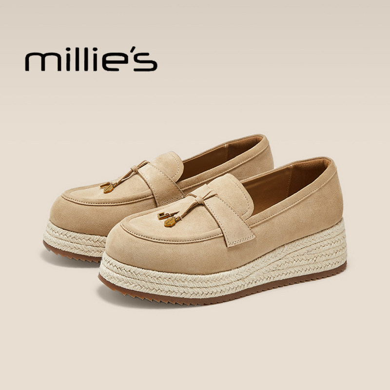 MILLIE'S/妙丽2025新款马赛秋季草编复古渔夫鞋厚底乐福鞋女单鞋,淘宝优惠券,粉丝福利购,淘宝优惠卷