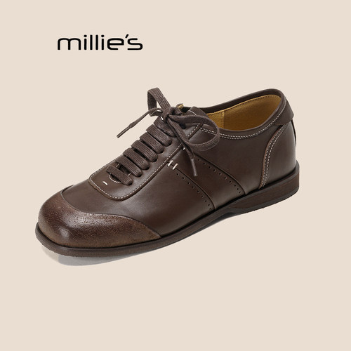MILLIE'S/妙丽女鞋真皮复古牛津鞋厚底小皮鞋2026秋季新款德比鞋P - 图1