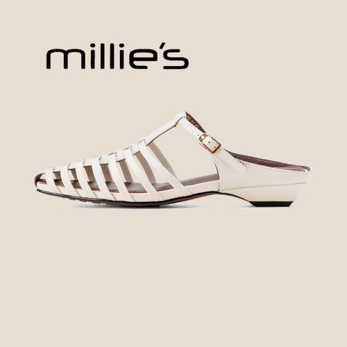 millie's妙丽 2026夏季新款法式小方头编织金属扣猪笼罗马凉鞋女P - 图1