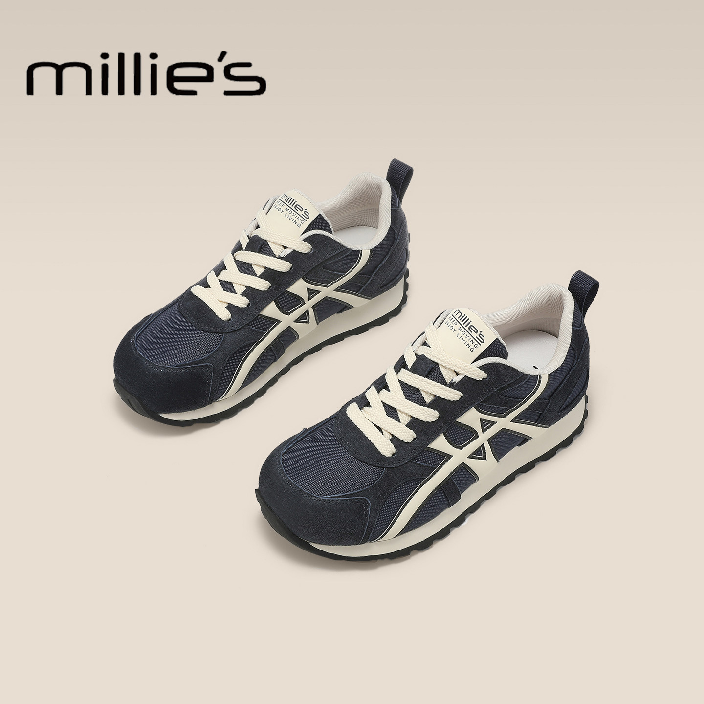 MILLIE'S/妙丽德训鞋女真皮阿甘鞋系带女鞋百搭平底拼色休闲鞋秋,淘宝优惠券,粉丝福利购,淘宝优惠卷