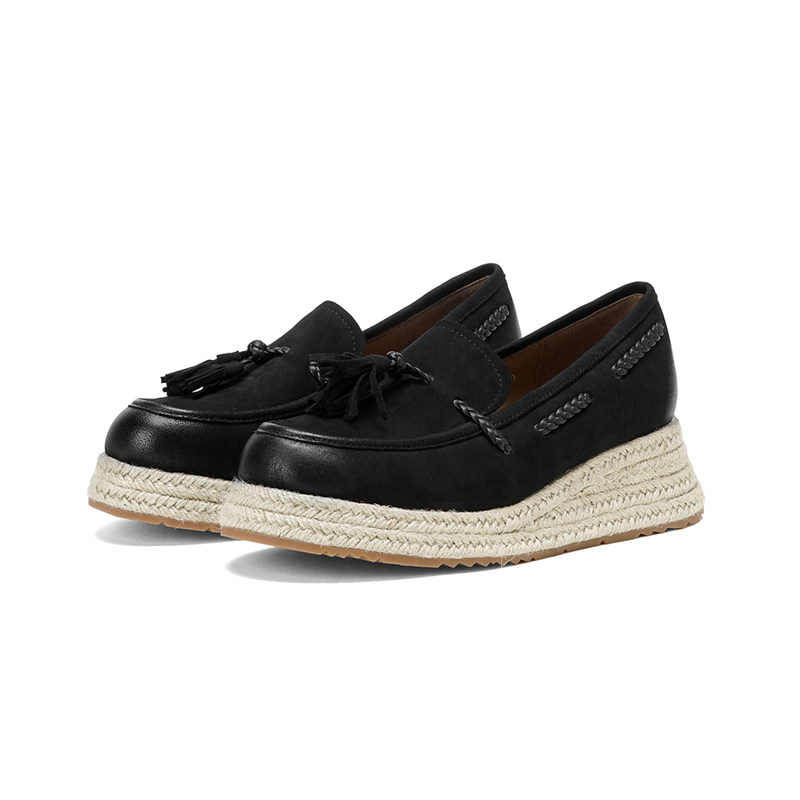 MILLIE'S/妙丽流苏厚底乐福鞋女款新款草编一脚蹬英伦风小皮鞋秋,淘宝优惠券,粉丝福利购,淘宝优惠卷