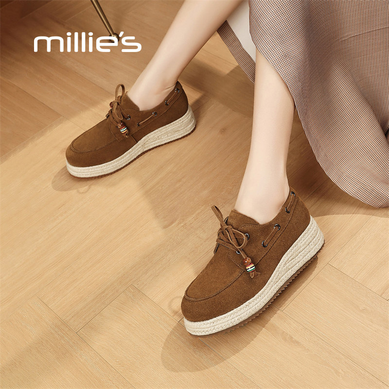 MILLIE'S/妙丽2025秋季新款时尚真皮休闲深口平底懒人渔夫鞋女,淘宝优惠券,粉丝福利购,淘宝优惠卷