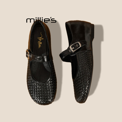MILLIE'S/妙丽真皮浅口单鞋女2026夏季新款圆头绝美百搭小跟鞋 - 图3