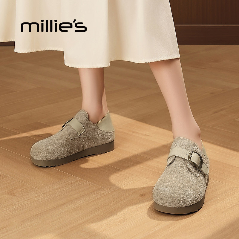 MILLIE'S/妙丽2025秋季新款时尚真皮休闲深口平底懒人渔夫鞋女,淘宝优惠券,粉丝福利购,淘宝优惠卷