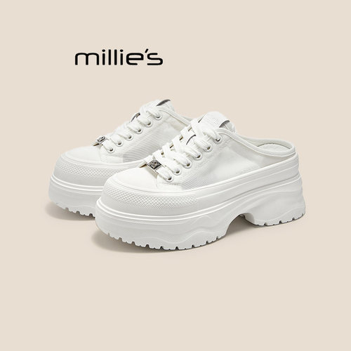 MILLIE'S/妙丽厚底松糕包头拖鞋女夏季外穿新款半拖增高软底单鞋 - 图1