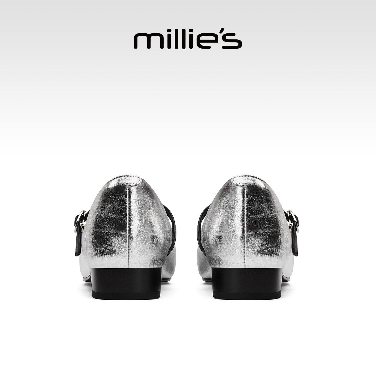 MILLIE'S/妙丽银色复古风玛丽珍鞋女法式复古方头一字扣平底单鞋Q,淘宝优惠券,粉丝福利购,淘宝优惠卷