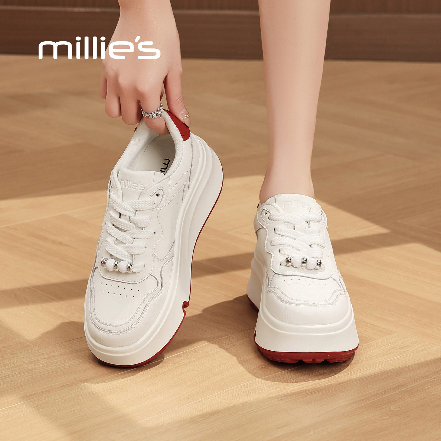 MILLIE'S/妙丽厚底小白鞋女2026春季新款户外风百搭增高休闲鞋Z,淘宝优惠券,粉丝福利购,淘宝优惠卷