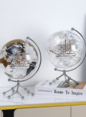 优选透明发光帆船地球仪摆件轻奢玄关客厅家居桌面房间高级装饰工