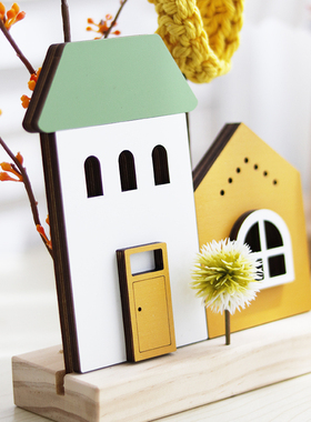 优选木质日系小摆件桌面ins风家居创意可爱房子玄关客厅书柜布置