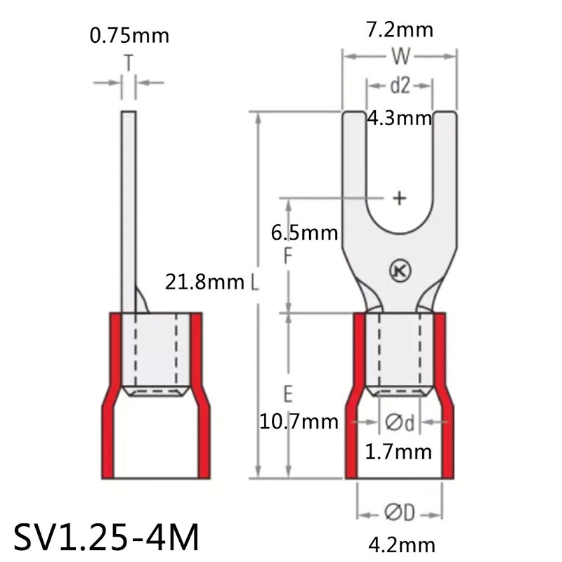 SV1.25-4M叉形端子开口鼻线耳端头 紫铜冷压接线端子U型Y形绝缘端 - 图1