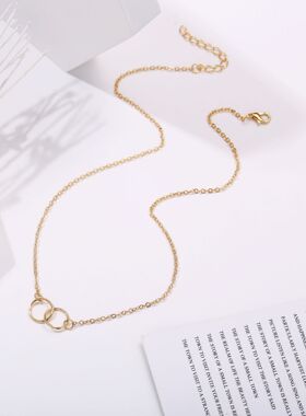 Women Necklace欧美项饰 金色双环项链 创意复古金属合金锁骨链女