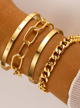 Bracelet欧美波西米亚饰品简约几何love链条手镯手链轻奢感4件套