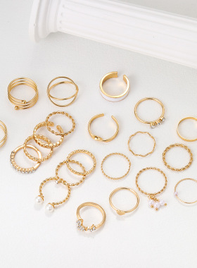 Ring Jewelry Gift欧美滴油波浪戒指关节戒指22件套爱心几何戒指