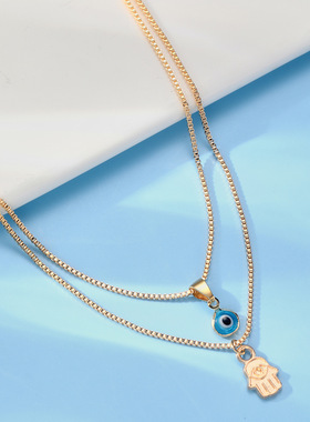 Choker Necklace欧美复古轻奢套链简约恶魔之眼手掌项链金色2件套