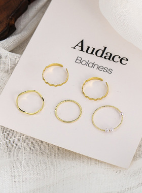 5pcs Women Ring Sets Gift戒指创意ins风食指关节戒尾戒五件套装