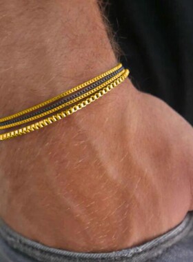Bracelet Sets欧美不锈钢链条手链4件套跨境个性复古盒子手链套装