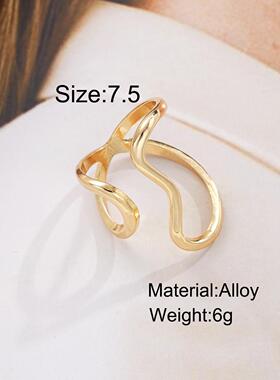 Women Ring Gift欧美不规则线条开口戒指女小众叠戴食指指环配饰