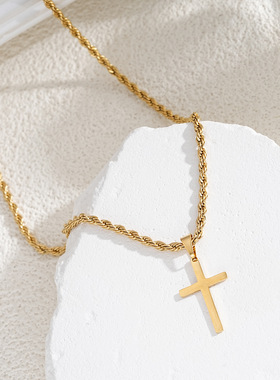 Men Necklace Gift欧美男士麻花链嘻哈潮流不锈钢十字架吊坠项链
